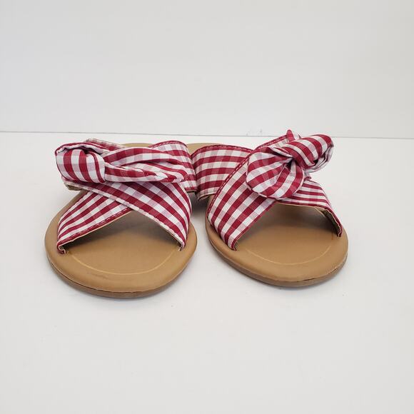 Qupid Striped Slip-On Flat Sandals with Bow Size 7 - Picture 5 of 9